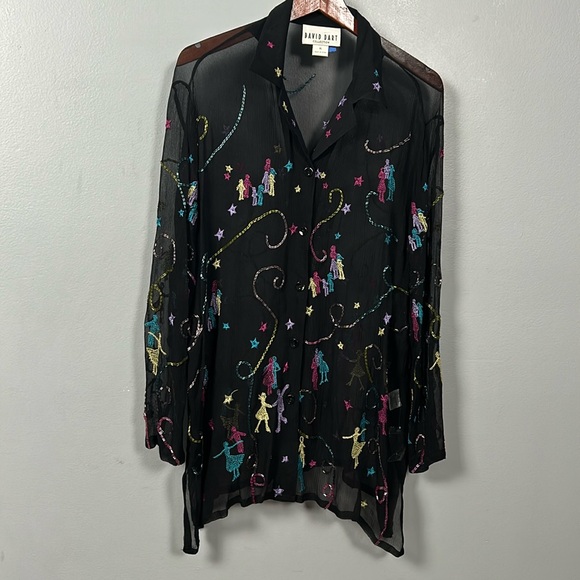 David Dart Women’s Black Sheer Button Up Shirt Sequin Detail - XL - Picture 3 of 15